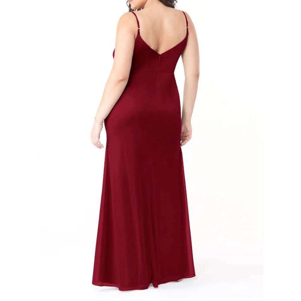 AZAZIE Deandra Burgundy Mermaid Pleated Mesh Maxi Dress Women's Size A16 Formal - Picture 2 of 13